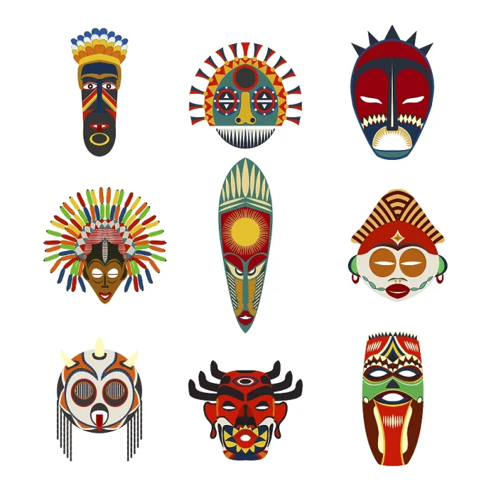 Framed Print : Vector Tribal Masks Print - Isolated Objects Framed Print : Vector Tribal Masks Print - Isolated Objects