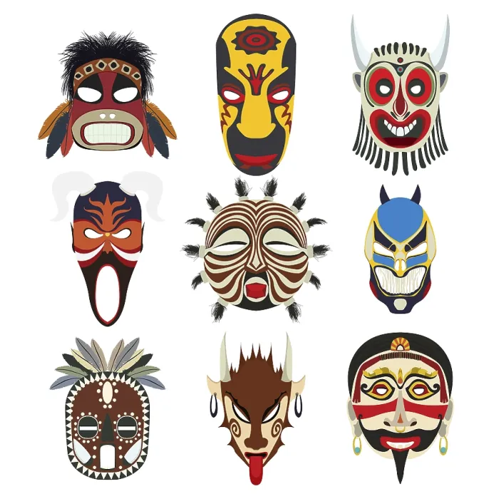 Framed Print : Vector Tribal Masks Print - Isolated Objects Framed Print : Vector Tribal Masks Print - Isolated Objects