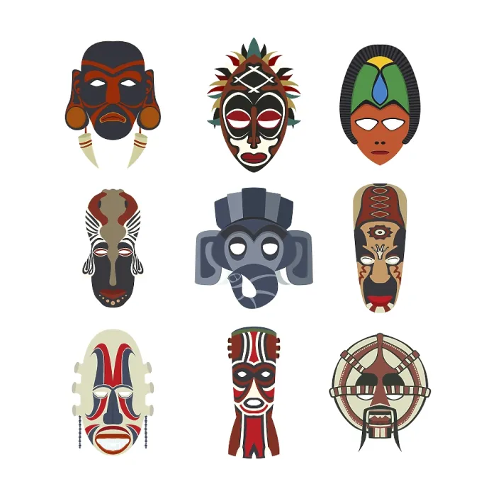 Framed Print : Vector Tribal Masks Print - Isolated Objects Framed Print : Vector Tribal Masks Print - Isolated Objects