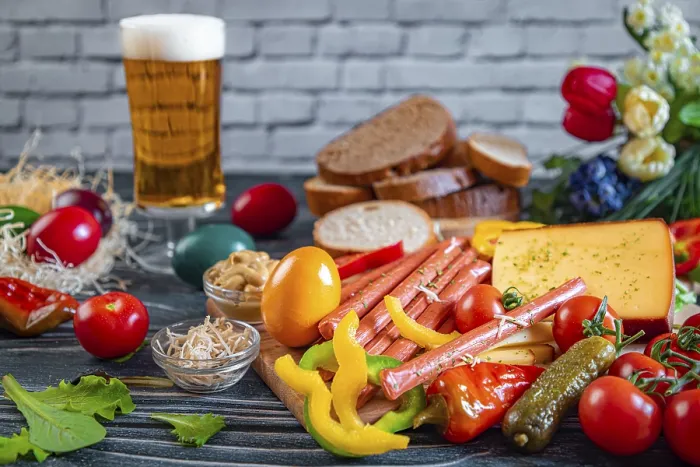 Framed Print : Easter Vegetarian Snack with Beer Print Framed Print : Easter Vegetarian Snack with Beer Print
