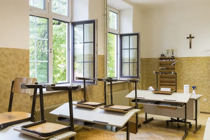 Framed Print : Ventilation in a Classroom, Open Windows, Austria Print Framed Print : Ventilation in a Classroom, Open Windows, Austria Print