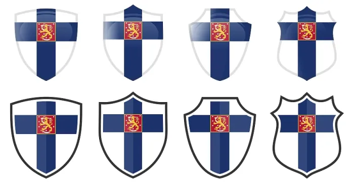 Framed Print : Vertical Finland Flag in Shield Shape Print Framed Print : Vertical Finland Flag in Shield Shape Print