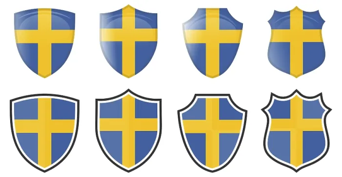 Framed Print : Vertical Swedish Flag in Shield Shape Print Framed Print : Vertical Swedish Flag in Shield Shape Print
