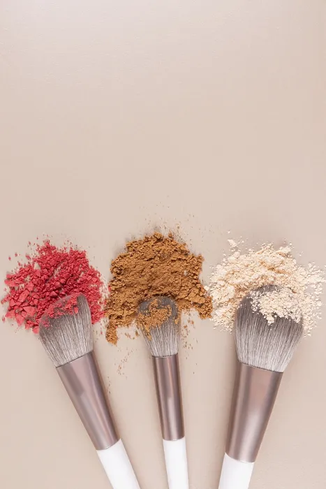 Framed Print : Top View Makeup Brushes Print with Loose Texture Samples Framed Print : Top View Makeup Brushes Print with Loose Texture Samples