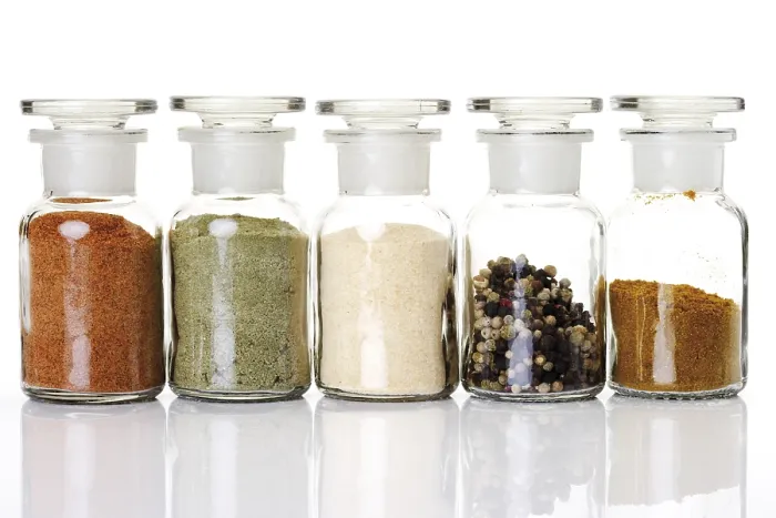Framed Print : Vials containing various spices Print Framed Print : Vials containing various spices Print