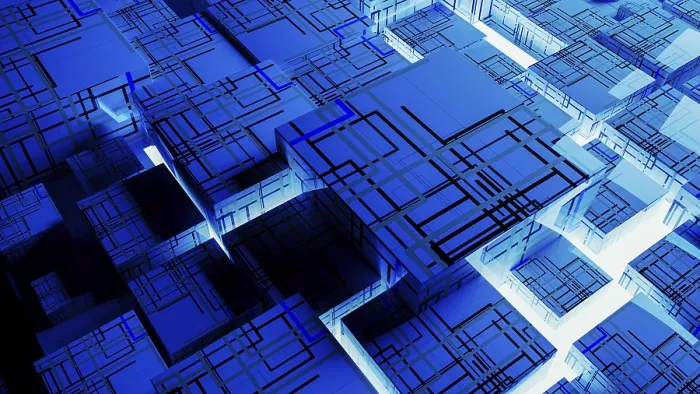Framed Print : Digital Landscape Print: Interconnected Cubes in Vibrant Abstract Background Framed Print : Digital Landscape Print: Interconnected Cubes in Vibrant Abstract Background