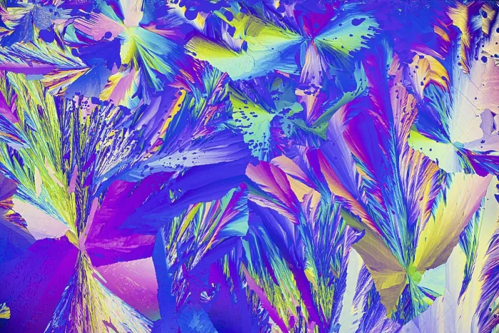 Framed Print : Microcrystals in Brilliant Color Microscopic Print