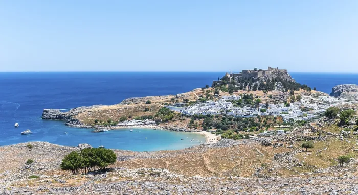 Framed Print : View of the Acropolis of Lindos Print, Greece Framed Print : View of the Acropolis of Lindos Print, Greece