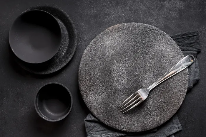 Framed Print : Black Tableware Top View Print Framed Print : Black Tableware Top View Print