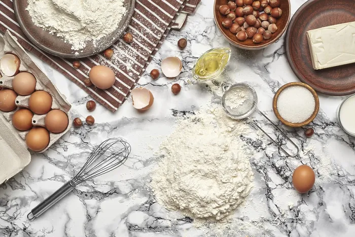 Framed Print : Top View of Baking Ingredients and Kitchenware Print Framed Print : Top View of Baking Ingredients and Kitchenware Print