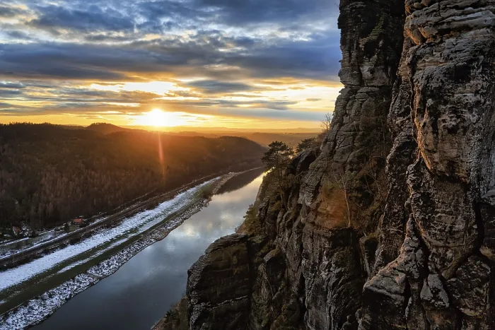 Framed Print : View from the Bastei onto the Elbe at sunset, Germany Print Framed Print : View from the Bastei onto the Elbe at sunset, Germany Print