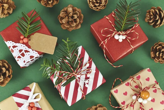 Framed Print : Top View of Decorated Christmas Gift Boxes Print Framed Print : Top View of Decorated Christmas Gift Boxes Print