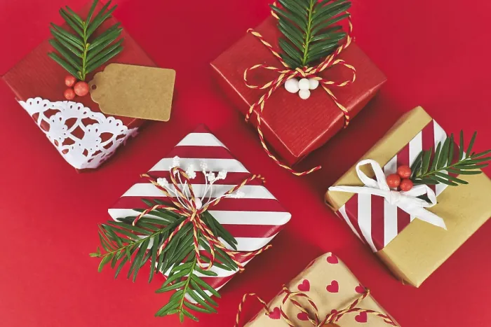 Framed Print : Top View of Decorated Christmas Gift Boxes Print Framed Print : Top View of Decorated Christmas Gift Boxes Print
