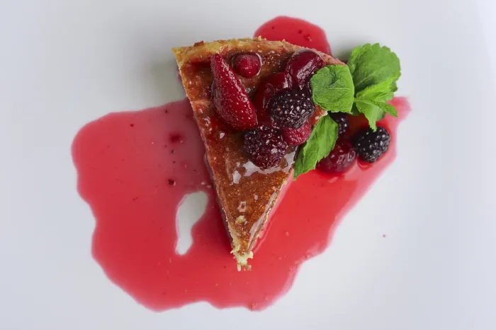 Framed Print : Top View of Cheesecake Print with Cherry and Fruits Framed Print : Top View of Cheesecake Print with Cherry and Fruits