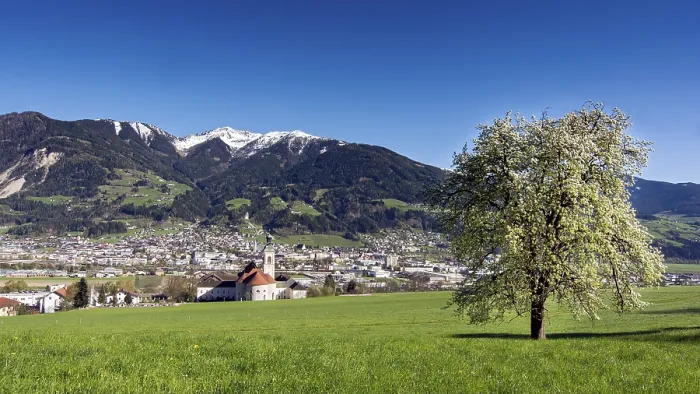 Framed Print : Schwaz Cityscape Print with Mountain Backdrop