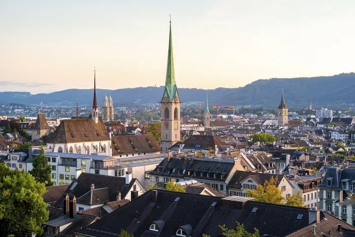Framed Print : View of Zurich's Old Town at Evening, Print Framed Print : View of Zurich's Old Town at Evening, Print