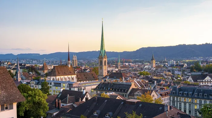 Framed Print : View of Zurich, Predigerkirche at Evening - Print Framed Print : View of Zurich, Predigerkirche at Evening - Print