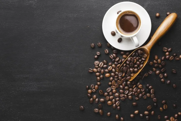 Framed Print : Top View Coffee with Beans Table Print Framed Print : Top View Coffee with Beans Table Print