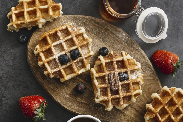 Framed Print : Top View Composition Tasty Waffles Print Framed Print : Top View Composition Tasty Waffles Print