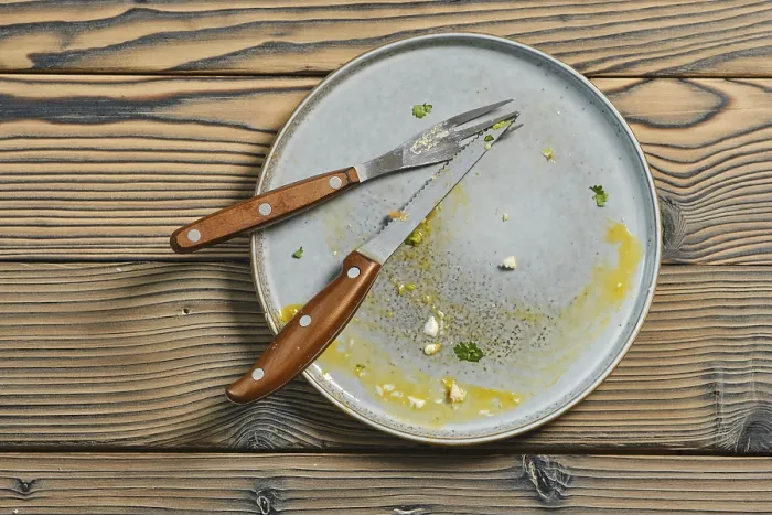 Framed Print : Top View of Empty Dirty Plate Print Framed Print : Top View of Empty Dirty Plate Print
