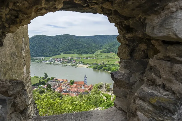 Framed Print : View from Durnstein Castle in Spring Print, Austria Framed Print : View from Durnstein Castle in Spring Print, Austria