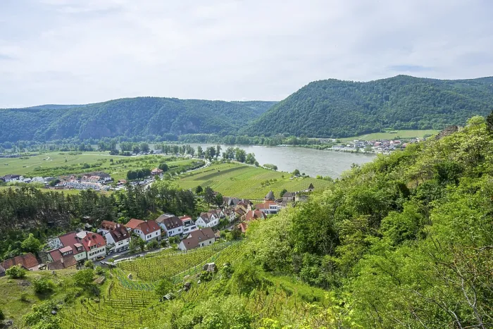 Framed Print : View from Durnstein Castle in Spring Print, Austria Framed Print : View from Durnstein Castle in Spring Print, Austria