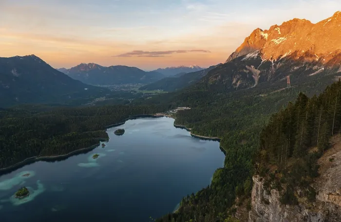 Framed Print : View over the Eibsee lake at sunset Print, Germany Framed Print : View over the Eibsee lake at sunset Print, Germany