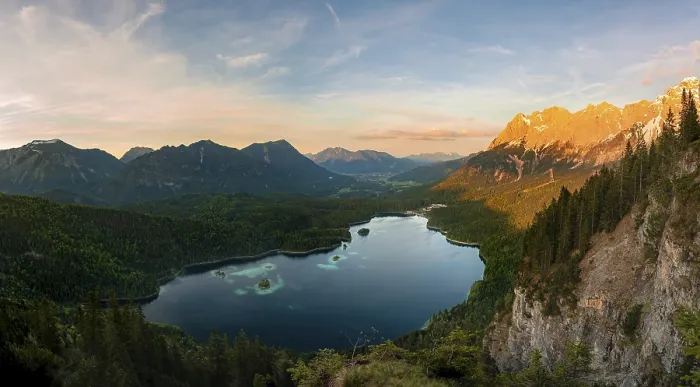 Framed Print : View over the Eibsee lake at sunset Print, Germany Framed Print : View over the Eibsee lake at sunset Print, Germany