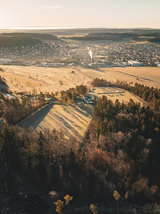 Framed Print : View over the fields and forests to a town at dusk Print, Althengstett Germany Framed Print : View over the fields and forests to a town at dusk Print, Althengstett Germany