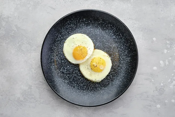 Framed Print : Top View Print of Two Fried Eggs on a Plate