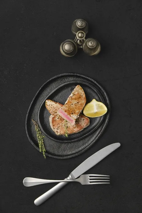 Framed Print : Top View of Fried Tuna Steak Print Framed Print : Top View of Fried Tuna Steak Print
