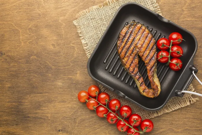 Framed Print : Grilled Fish Print with Tomatoes
