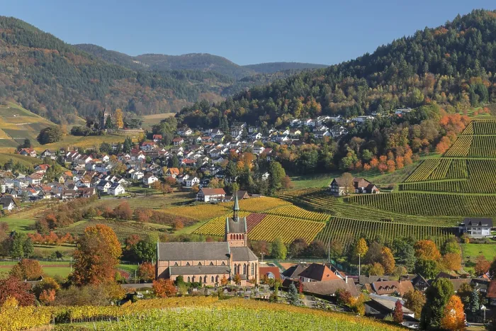 Framed Print : View of Kappelrodeck in Autumn, Black Forest Print Framed Print : View of Kappelrodeck in Autumn, Black Forest Print
