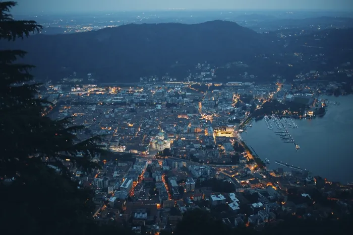 Framed Print : Top View Print of Como Night City, Italy Framed Print : Top View Print of Como Night City, Italy