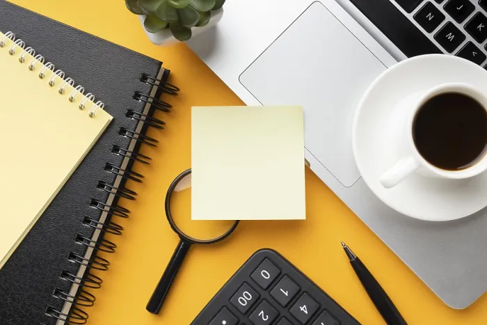 Framed Print : Top View Office Desk Composition Print Framed Print : Top View Office Desk Composition Print