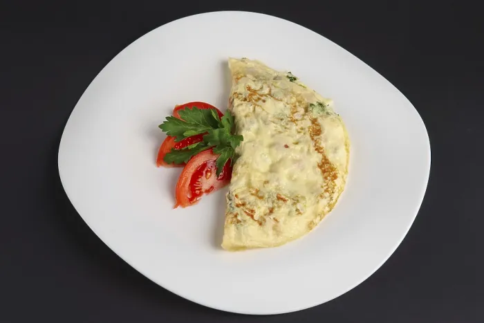 Framed Print : Top View Print of Omelet with Ham and Vegetables Framed Print : Top View Print of Omelet with Ham and Vegetables
