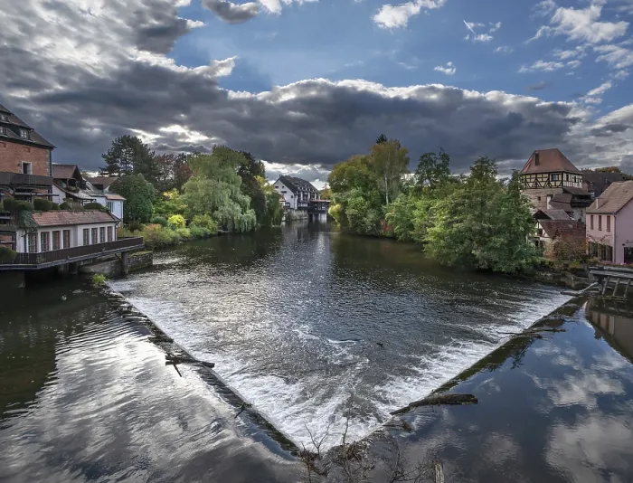Framed Print : View of the Pegnitz with River Weir, Lauf an der Pegnitz Print Framed Print : View of the Pegnitz with River Weir, Lauf an der Pegnitz Print