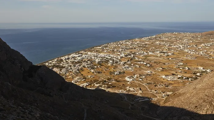 Framed Print : View down to Perissa, Santorini Island Print Framed Print : View down to Perissa, Santorini Island Print