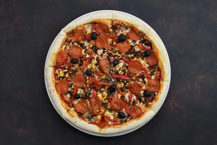 Framed Print : Top View of Pizza with Forcemeat Print Framed Print : Top View of Pizza with Forcemeat Print