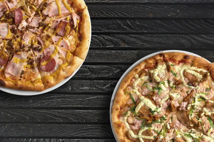 Framed Print : Top View of Two Pizzas on Table Print Framed Print : Top View of Two Pizzas on Table Print