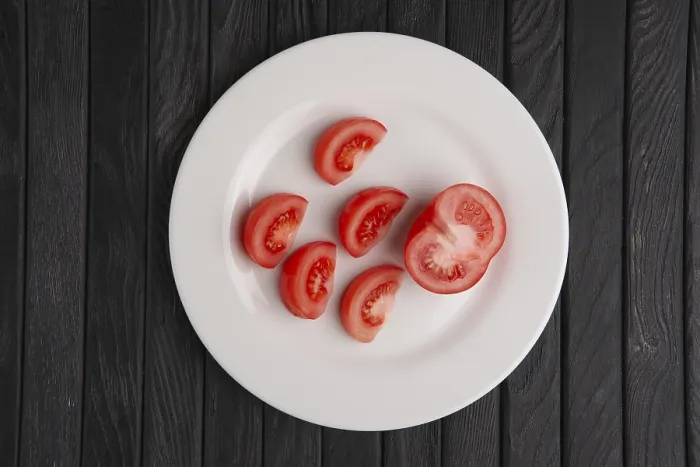 Framed Print : Top View of Plate with Tomato Print Framed Print : Top View of Plate with Tomato Print