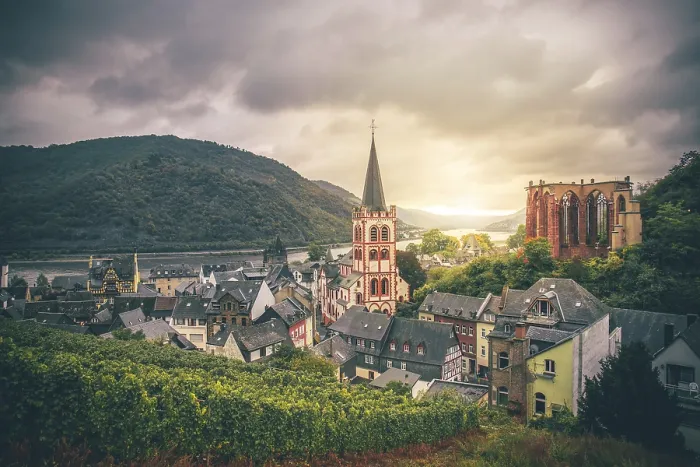 Framed Print : View from the Post Tower Print, Bacharach, Germany