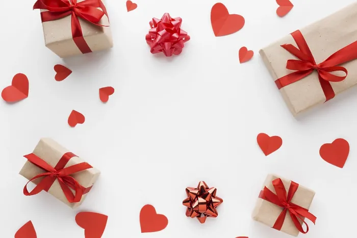 Framed Print : Top View Presents with Hearts Print