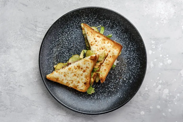Framed Print : Top View of Beef Sandwich Print with Cucumber and Cheese Framed Print : Top View of Beef Sandwich Print with Cucumber and Cheese