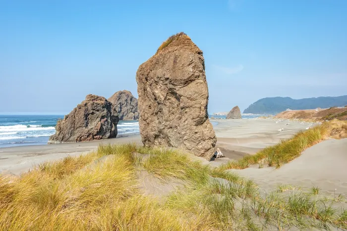 Framed Print : View over Sandy Beach with Monolithic Rocks Print, Oregon USA Framed Print : View over Sandy Beach with Monolithic Rocks Print, Oregon USA