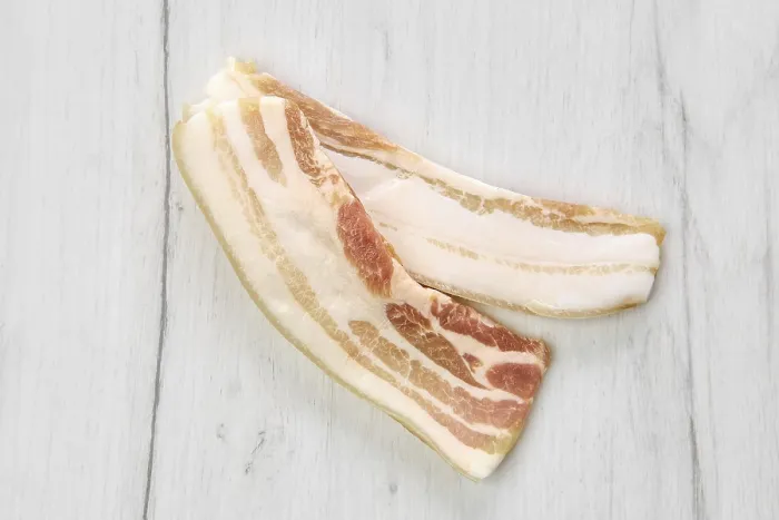 Framed Print : Top View of Two Slices of Bacon Print