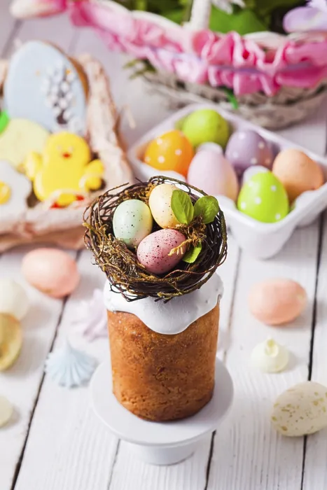 Framed Print : Top View Easter Cake Print with Colored Eggs Framed Print : Top View Easter Cake Print with Colored Eggs