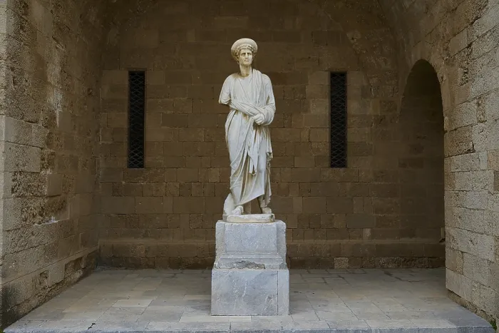 Framed Print : Full View of a Statue on a Column in Rhodes, Greece Print