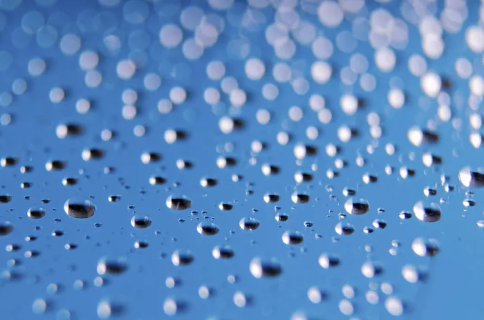 Framed Print : Rain Droplets Print: Blue Background Close-Up Framed Print : Rain Droplets Print: Blue Background Close-Up