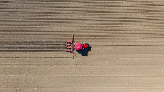 Framed Print : Above Top View Tractor Pulling Seeder Print